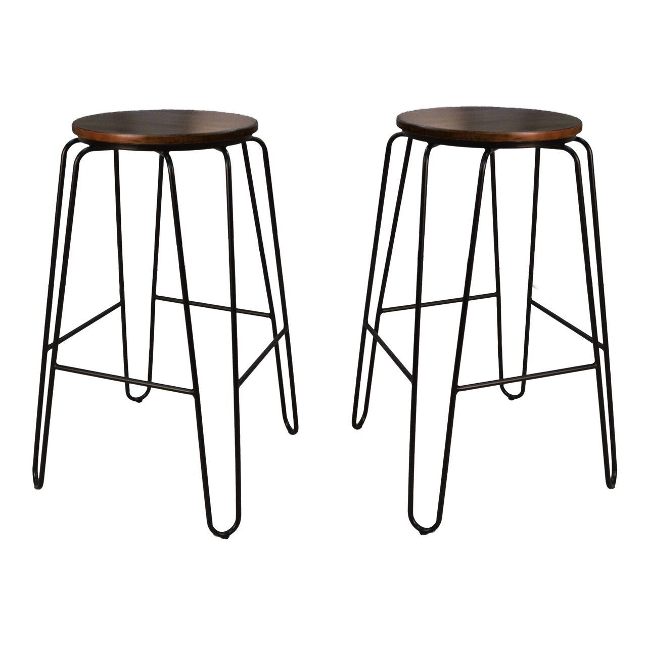 Contemporary Home Living Set of 2 Chestnut Brown and Black Backless Bar Stools 29"